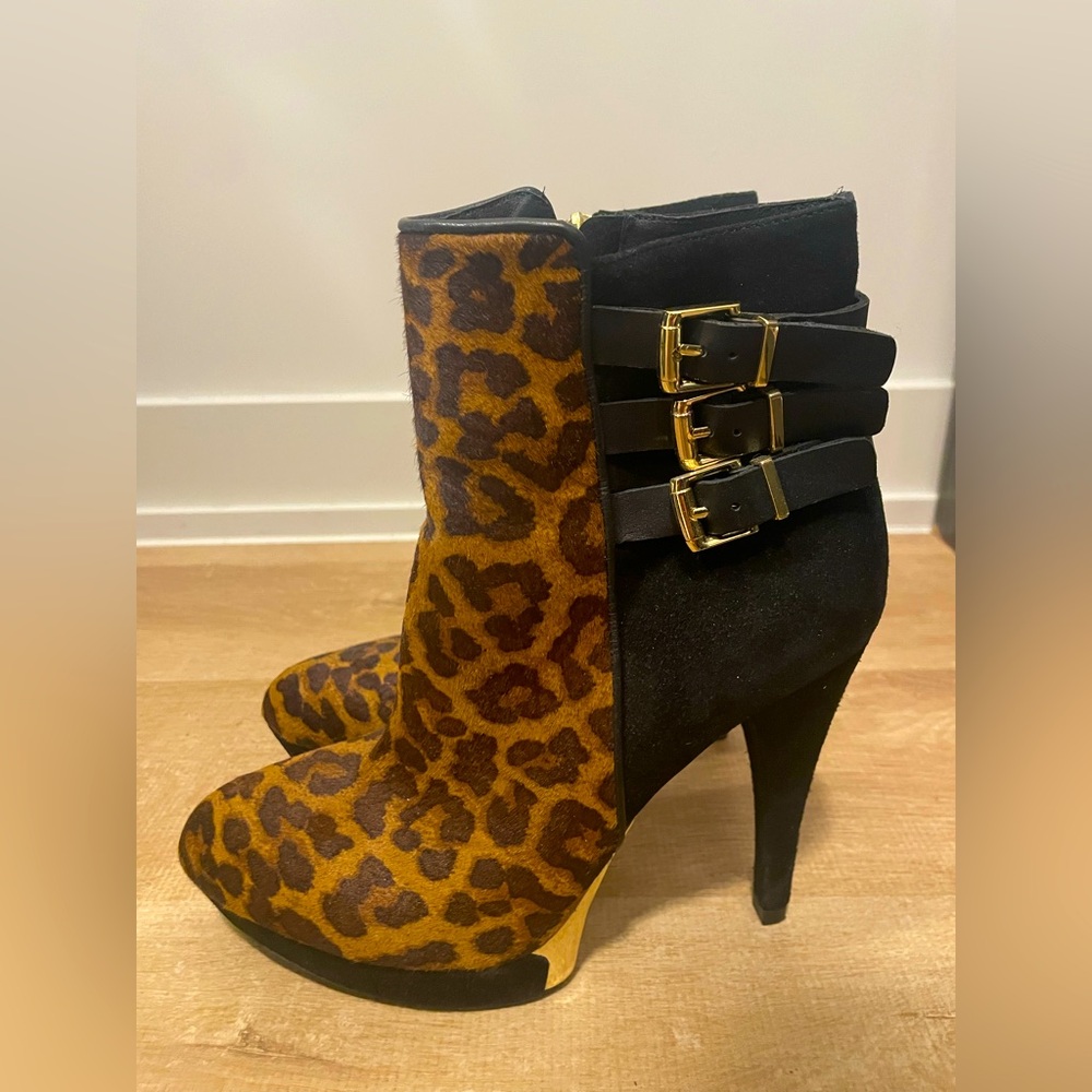 Leopard Print Ankle Boots with Black Accents